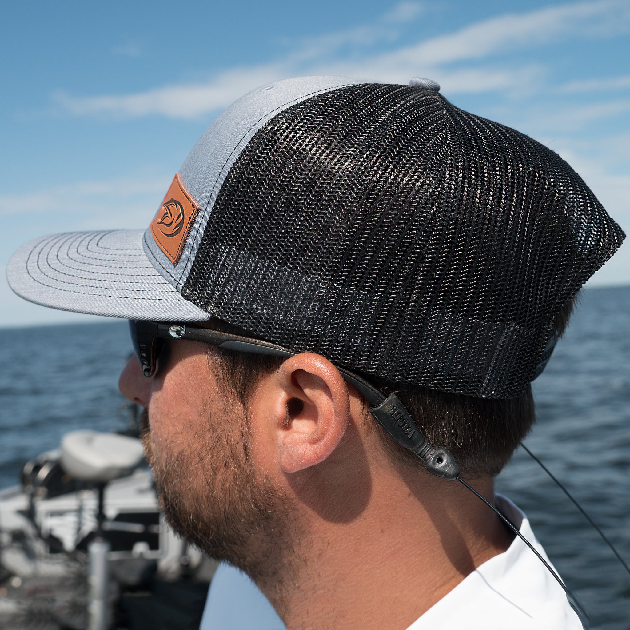 Grey hot sale leather hat